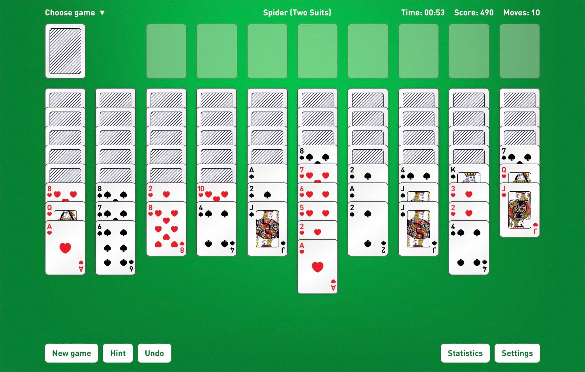 spider solitaire set up 2 decks